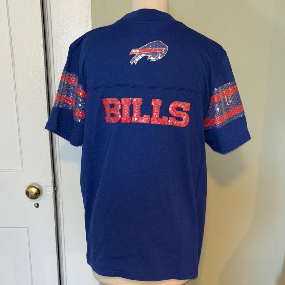 NFL Blue buffalo Bills sequin Graphic T-Shirt women’s size medium - Picture 4 of 9